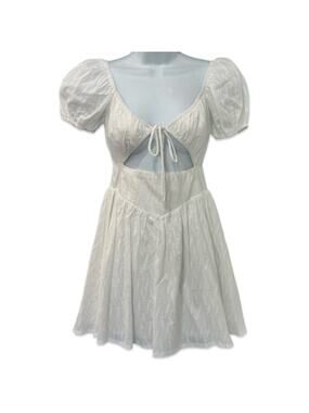 Princess Polly White Caria Puff Short Sleeve Cut Out Mini Dress size 0 NEW Tags